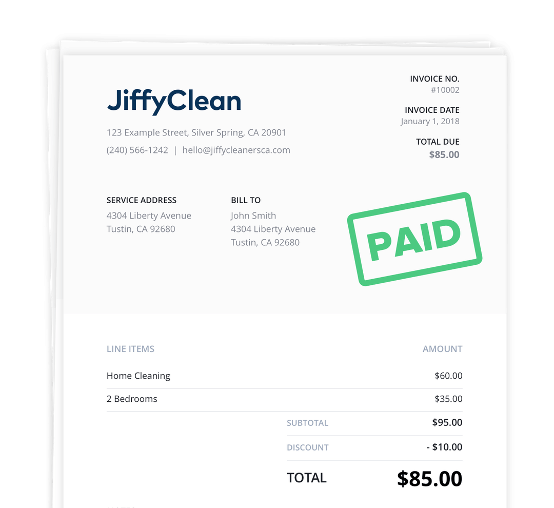 Branded invoices for cleaning services