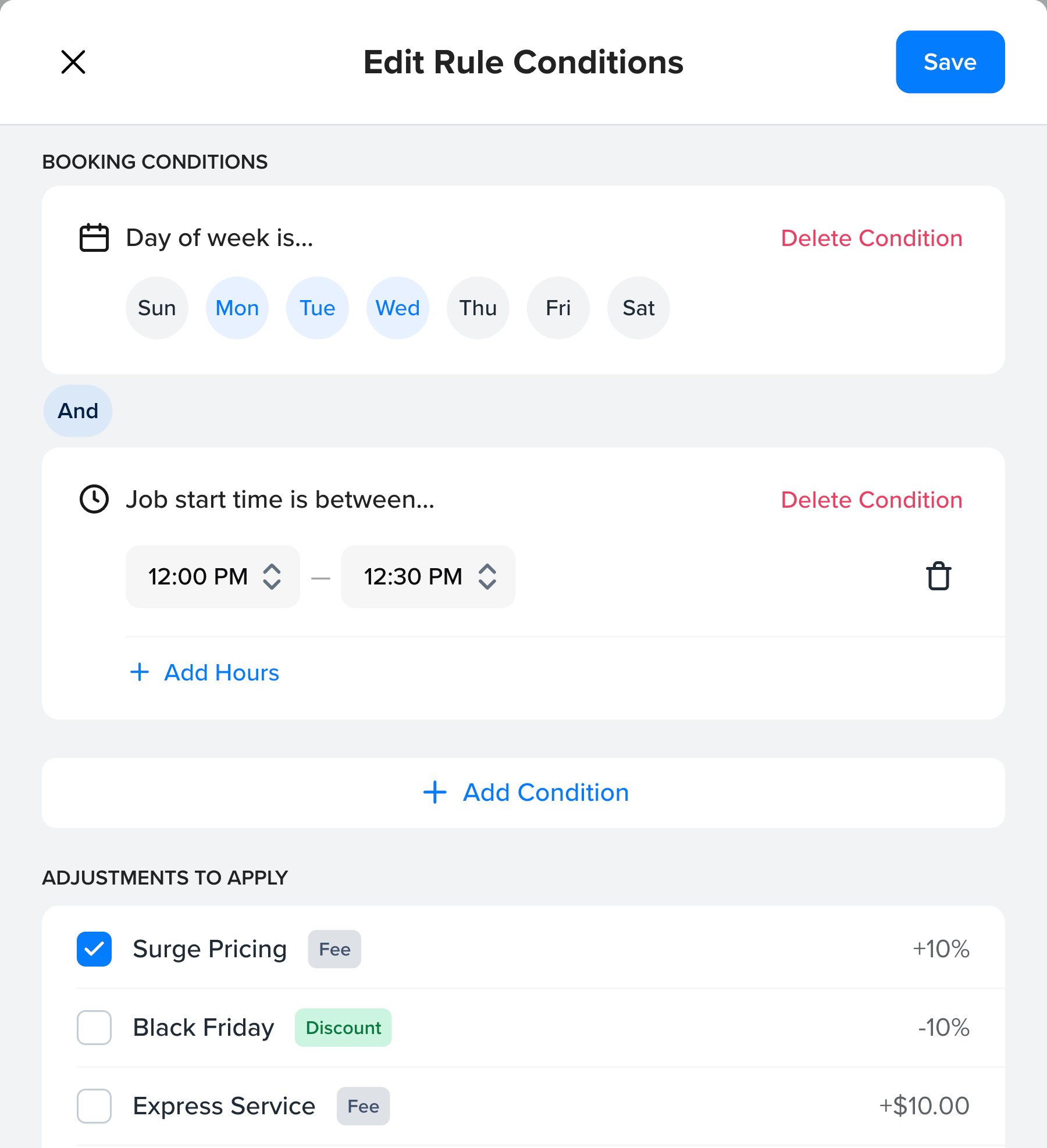 Price adjustment rule editor