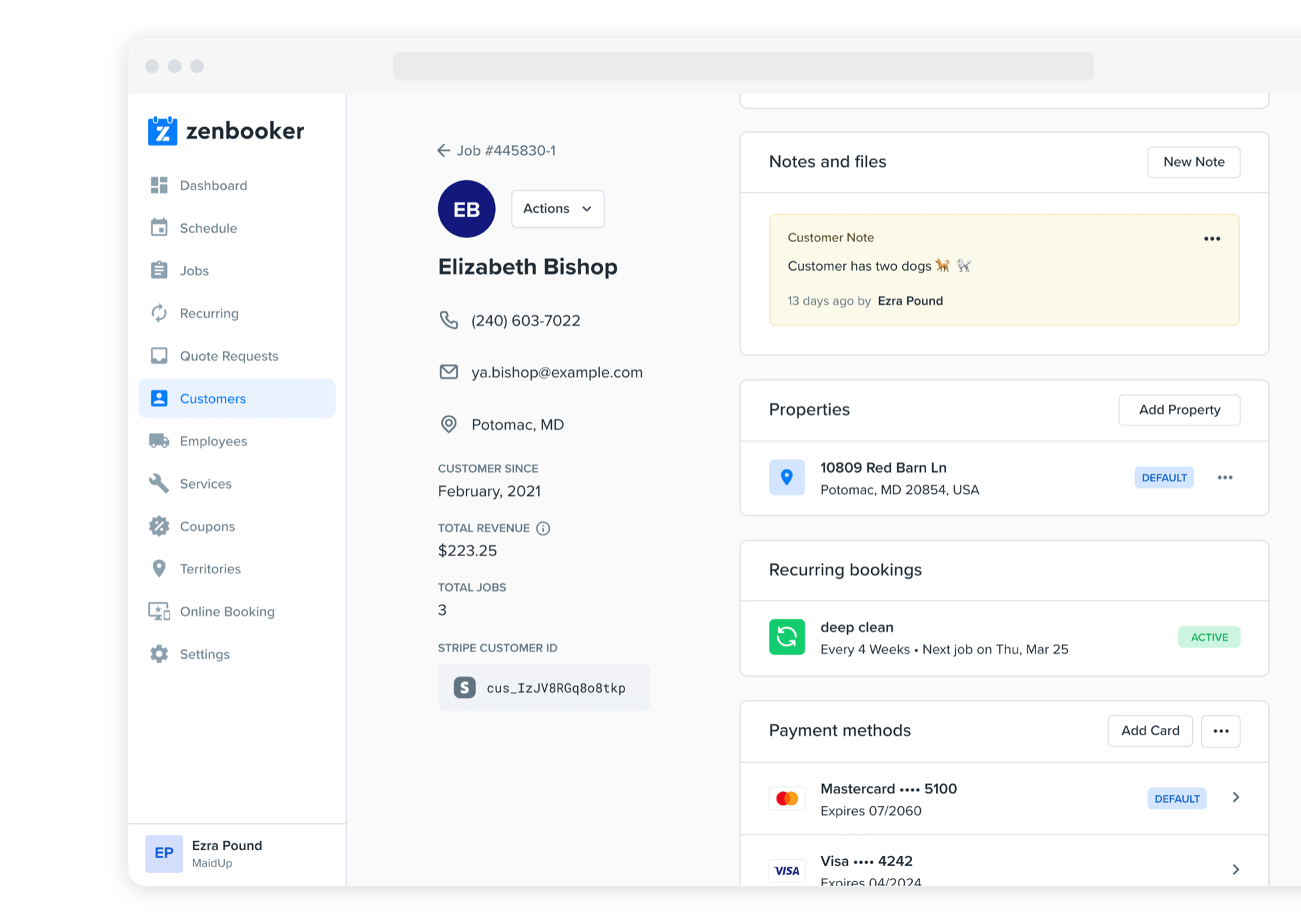 Customer profile in Zenbooker