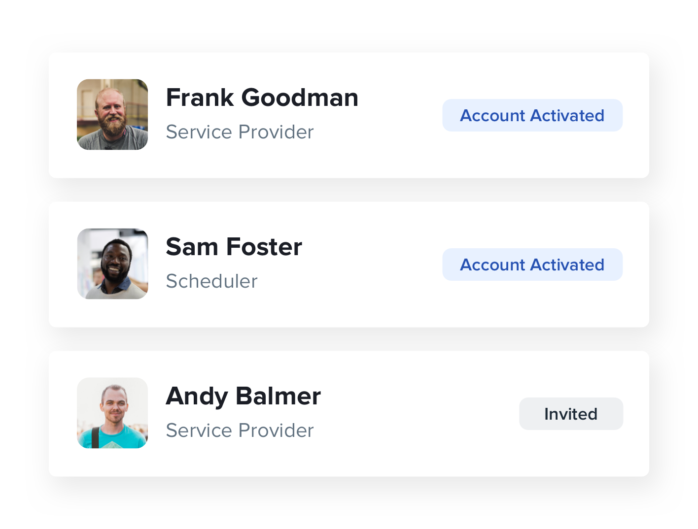 Team member accounts list