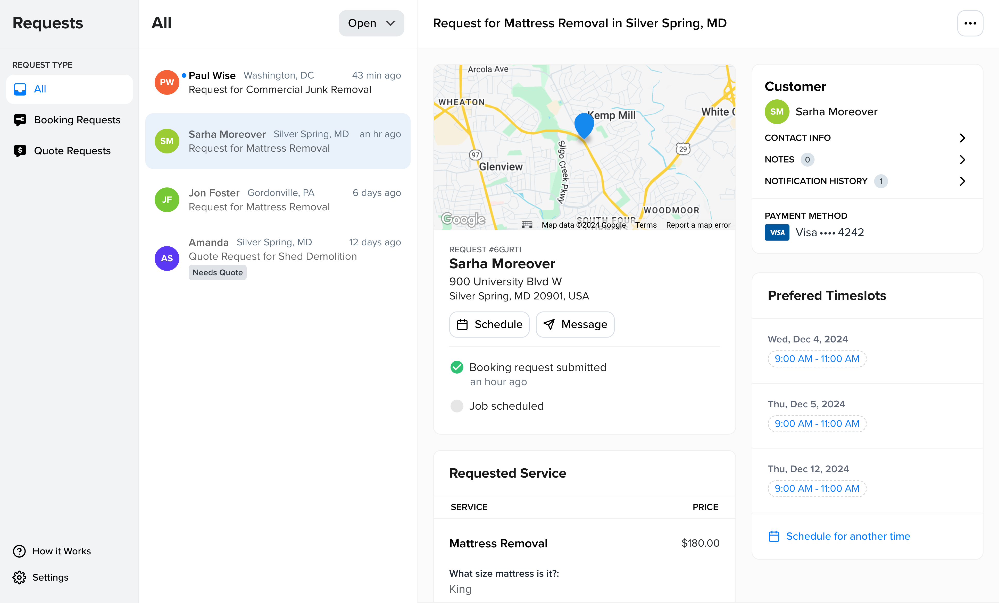 Unified booking and quote request inbox