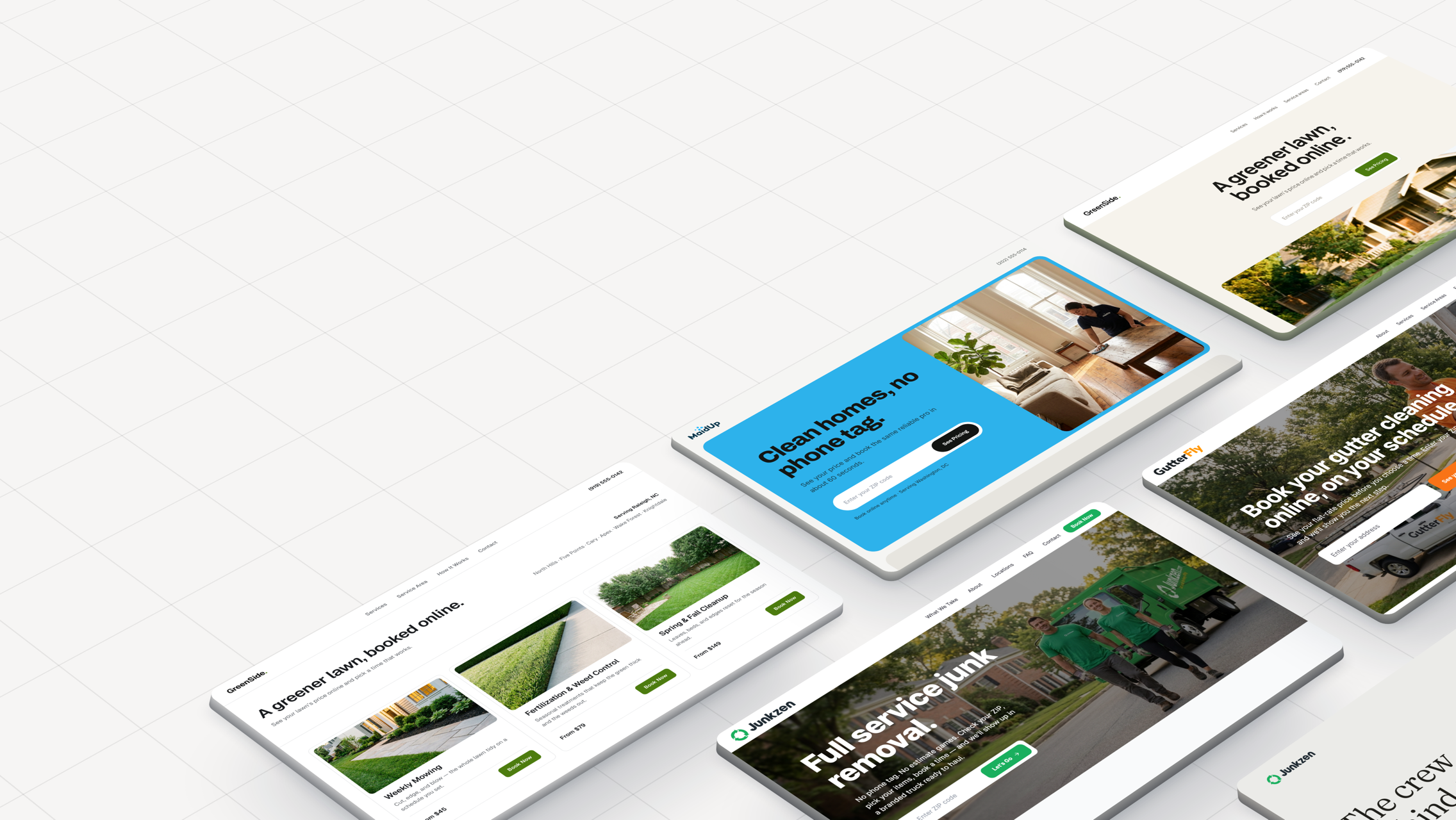 Example home service websites built with the Zenbooker website builder