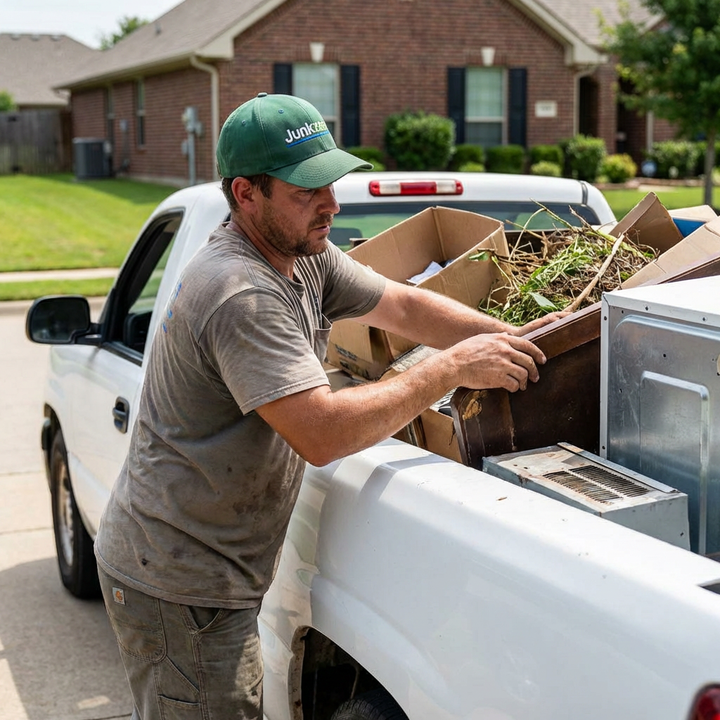 Professional hauler loading a branded Junkzen truck